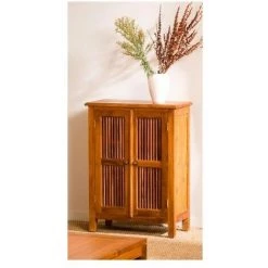 MACABANE AYAN - Meuble Marron 2 Portes Persiennes Bois Teck - Miel