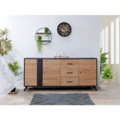 Buffets BOBOCHIC - Buffet 3 Portes 180 Cm ROMY Imitation Chêne Et Noir - Marron -Buffet et enfilade Soldes 32586452 2