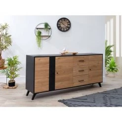 Buffets BOBOCHIC - Buffet 3 Portes 180 Cm ROMY Imitation Chêne Et Noir - Marron -Buffet et enfilade Soldes 32586452 3