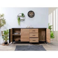 Buffets BOBOCHIC - Buffet 3 Portes 180 Cm ROMY Imitation Chêne Et Noir - Marron -Buffet et enfilade Soldes 32586452 4