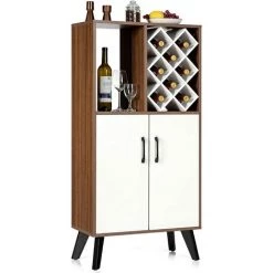 COSTWAY Buffet Haut De Cusine,Meuble Rangement Pour Bouteilles Avec1 Etagère Ouverte Et 2 Portes Style Scandinave