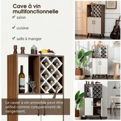 COSTWAY Buffet Haut De Cusine,Meuble Rangement Pour Bouteilles Avec1 Etagère Ouverte Et 2 Portes Style Scandinave -Buffet et enfilade Soldes 32759288 4