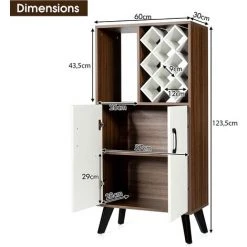 COSTWAY Buffet Haut De Cusine,Meuble Rangement Pour Bouteilles Avec1 Etagère Ouverte Et 2 Portes Style Scandinave -Buffet et enfilade Soldes 32759288 5