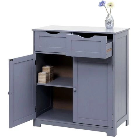 Commode HHG-596, Meuble à Tiroirs, 2 Tiroirs Et 2 Portes 80x70x35cm ~ Gris 2 Commode HHG-596, Meuble à Tiroirs, 2 Tiroirs Et 2 Portes 80x70x35cm ~ Gris – Image 2