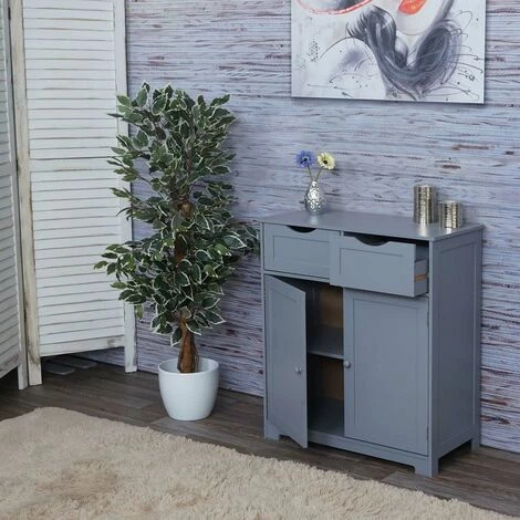 Commode HHG-596, Meuble à Tiroirs, 2 Tiroirs Et 2 Portes 80x70x35cm ~ Gris 3 Commode HHG-596, Meuble à Tiroirs, 2 Tiroirs Et 2 Portes 80x70x35cm ~ Gris – Image 3