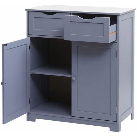 Commode HHG-596, Meuble à Tiroirs, 2 Tiroirs Et 2 Portes 80x70x35cm ~ Gris 4 Commode HHG-596, Meuble à Tiroirs, 2 Tiroirs Et 2 Portes 80x70x35cm ~ Gris – Image 4
