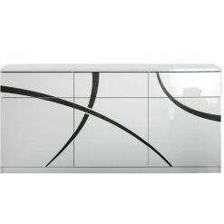 ALTOBUY ALYSSA - Buffet 3 Portes 3 Tiroirs Laqué Brillant Blanc - Blanc