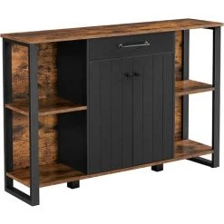 VASAGLE Meuble De Rangement, Placard De Cuisine, Buffet Avec Tiroir, Portes, Structure En Métal, Pour Salon, Salle à Manger, Couloir, Marron Rustique Et Noir Par SONGMICS LSC103B01 - Marron Rustique Et Noir