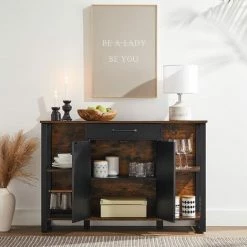 VASAGLE Meuble De Rangement, Placard De Cuisine, Buffet Avec Tiroir, Portes, Structure En Métal, Pour Salon, Salle à Manger, Couloir, Marron Rustique Et Noir Par SONGMICS LSC103B01 - Marron Rustique Et Noir -Buffet et enfilade Soldes 33016399 3