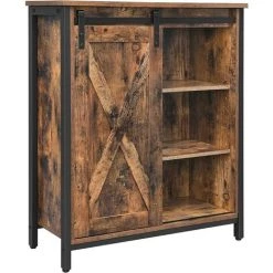 VASAGLE Meuble De Rangement, Buffet, Armoire, Placard, étagères Réglables, Porte Coulissante, Cadre En Acier, Pour L'entrée, Salon, Bureau, Cuisine, Style Industriel, Marron Rustique Et Noir Par SONGMICS LSC88BX - Marron Rustique Et Noir