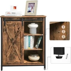 VASAGLE Meuble De Rangement, Buffet, Armoire, Placard, étagères Réglables, Porte Coulissante, Cadre En Acier, Pour L'entrée, Salon, Bureau, Cuisine, Style Industriel, Marron Rustique Et Noir Par SONGMICS LSC88BX - Marron Rustique Et Noir -Buffet et enfilade Soldes 33016400 4