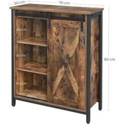 VASAGLE Meuble De Rangement, Buffet, Armoire, Placard, étagères Réglables, Porte Coulissante, Cadre En Acier, Pour L'entrée, Salon, Bureau, Cuisine, Style Industriel, Marron Rustique Et Noir Par SONGMICS LSC88BX - Marron Rustique Et Noir -Buffet et enfilade Soldes 33016400 5