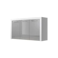 DESIGN AMEUBLEMENT Buffet Bahut 3 Portes | Poignées Inox | 144 X 80 X 42 Cm | Couleur Blanc Et Gris Finition Brillante | Meuble De Rangement | Modèle NELIA - Blanc/Gris