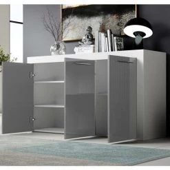 DESIGN AMEUBLEMENT Buffet Bahut 3 Portes | Poignées Inox | 144 X 80 X 42 Cm | Couleur Blanc Et Gris Finition Brillante | Meuble De Rangement | Modèle NELIA - Blanc/Gris 5 DESIGN AMEUBLEMENT Buffet Bahut 3 Portes | Poignées Inox | 144 X 80 X 42 Cm | Couleur Blanc Et Gris Finition Brillante | Meuble De Rangement | Modèle NELIA - Blanc/Gris -Buffet et enfilade Soldes 33095245 3