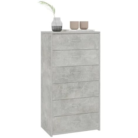 YOUTHUP Buffet Avec 6 Tiroirs Gris Béton 50x34x96 Cm Aggloméré - Gris 3 YOUTHUP Buffet Avec 6 Tiroirs Gris Béton 50x34x96 Cm Aggloméré - Gris – Image 3