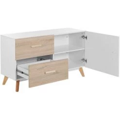 BELIANI Commode Effet Bois Clair / Blanc 1 Porte 2 Tiroirs - Bois Clair -Buffet et enfilade Soldes 33356979 4