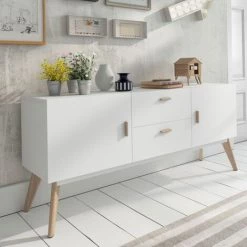 ZENDART DESIGN SÉLECTION Buffet Design Blanc 160x40 Compas 2tiroirs 2portes Par Zendart Sélection - Blanc - Intérieur - Blanc