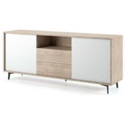CAESAROO Buffet 184 Cm Chêne Et Blanc Mat Avec 2 Portes Et 2 Tiroirs | Blanc 6 CAESAROO Buffet 184 Cm Chêne Et Blanc Mat Avec 2 Portes Et 2 Tiroirs | Blanc -Buffet et enfilade Soldes 33540201 3