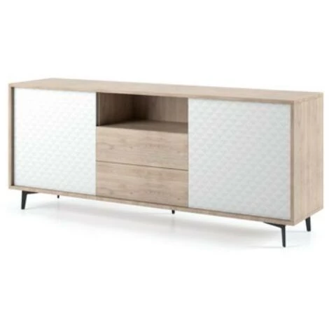 CAESAROO Buffet 184 Cm Chêne Et Blanc Mat Avec 2 Portes Et 2 Tiroirs | Blanc 3 CAESAROO Buffet 184 Cm Chêne Et Blanc Mat Avec 2 Portes Et 2 Tiroirs | Blanc – Image 3