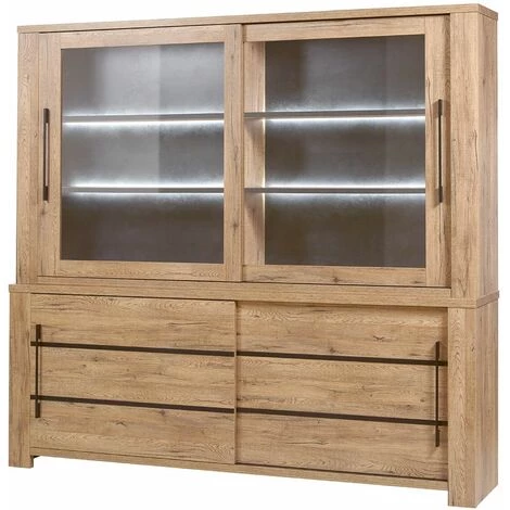 ALTOBUY NILLA - Buffet-Vaisselier Avec Eclairage Led Aspect Bois - Marron Clair 1 ALTOBUY NILLA - Buffet-Vaisselier Avec Eclairage Led Aspect Bois - Marron Clair