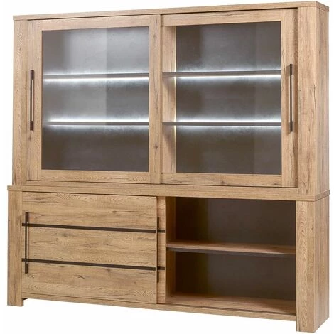 ALTOBUY NILLA - Buffet-Vaisselier Avec Eclairage Led Aspect Bois - Marron Clair 2 ALTOBUY NILLA - Buffet-Vaisselier Avec Eclairage Led Aspect Bois - Marron Clair – Image 2