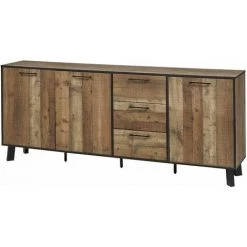 ALTOBUY KARMINA - Buffet 3 Portes 3 Tiroirs Aspect Bois Et Métal - Marron Clair
