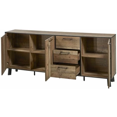 ALTOBUY KARMINA - Buffet 3 Portes 3 Tiroirs Aspect Bois Et Métal - Marron Clair 3 ALTOBUY KARMINA - Buffet 3 Portes 3 Tiroirs Aspect Bois Et Métal - Marron Clair – Image 3