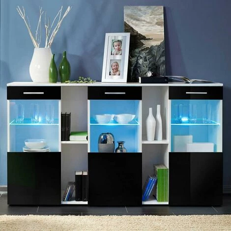 Paris Prix - Buffet 3 Portes Design "dorade" 160cm Noir & Blanc 1 Paris Prix - Buffet 3 Portes Design "dorade" 160cm Noir & Blanc