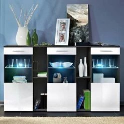 Paris Prix - Buffet 3 Portes Design "dorade" 160cm Blanc & Noir