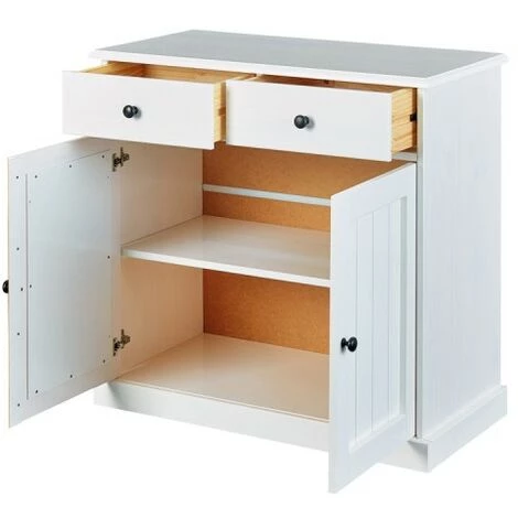 Paris Prix - Bahut Bas Bois Massif 2 Portes "takao" 90cm Blanc 2 Paris Prix - Bahut Bas Bois Massif 2 Portes "takao" 90cm Blanc – Image 2