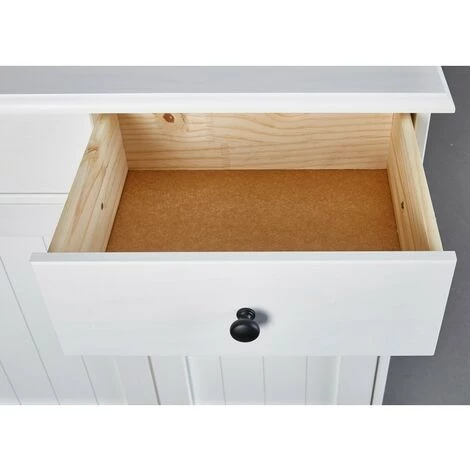 Paris Prix - Bahut Bas Bois Massif 2 Portes "takao" 90cm Blanc 5 Paris Prix - Bahut Bas Bois Massif 2 Portes "takao" 90cm Blanc – Image 5