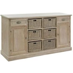 Paris Prix - Buffet En Bois & 6 Paniers "catherine" 158cm Naturel