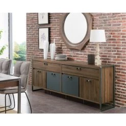 Paris Prix - Buffet 4 Portes "notic" 220cm Naturel & Gris -Buffet et enfilade Soldes 33658925 4