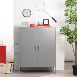 MEUBLES COSY Armoire De Rangement En Métal, Console De Casier à 2 Portes, Gris Foncé - GRIS 6 MEUBLES COSY Armoire De Rangement En Métal, Console De Casier à 2 Portes, Gris Foncé - GRIS -Buffet et enfilade Soldes 33860742 2