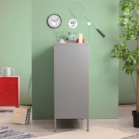 MEUBLES COSY Armoire De Rangement En Métal, Console De Casier à 2 Portes, Gris Foncé - GRIS 3 MEUBLES COSY Armoire De Rangement En Métal, Console De Casier à 2 Portes, Gris Foncé - GRIS – Image 3