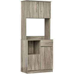 HOMCOM Armoire De Cuisine Multi-rangements 3 Placards 2 Niches Tiroir Panneaux Particules Classe E1 Aspect Chêne Gris - Gris