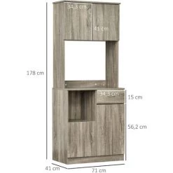 HOMCOM Armoire De Cuisine Multi-rangements 3 Placards 2 Niches Tiroir Panneaux Particules Classe E1 Aspect Chêne Gris - Gris -Buffet et enfilade Soldes 33905029 3