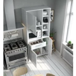 AUTRES ECO Buffet De Cuisine L 80 Cm - Blanc Brillant - Blanc -Buffet et enfilade Soldes 34102351 5