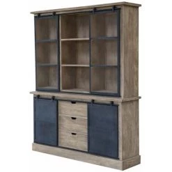 MADE IN MEUBLES Vaisselier En Bois De Manguier Brossé Et Métal Gris Helsinki - Marron -Buffet et enfilade Soldes 34110915 2