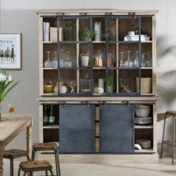 MADE IN MEUBLES Vaisselier En Bois De Manguier Brossé Et Métal Gris Helsinki - Marron -Buffet et enfilade Soldes 34110915 4