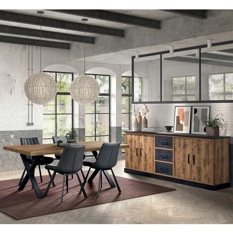 ALTOBUY JENNA - Buffet 4 Portes 3 Tiroirs Aspect Bois Et Métal Noir - Marron Clair 2 ALTOBUY JENNA - Buffet 4 Portes 3 Tiroirs Aspect Bois Et Métal Noir - Marron Clair – Image 2