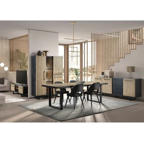 ALTOBUY JULIANE - Buffet 3 Portes 2 Tiroirs Bois Et Anthracite - Marron Clair 2 ALTOBUY JULIANE - Buffet 3 Portes 2 Tiroirs Bois Et Anthracite - Marron Clair – Image 2