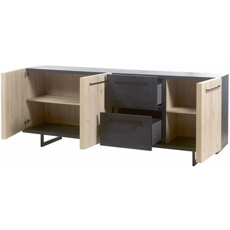 ALTOBUY JULIANE - Buffet 3 Portes 2 Tiroirs Bois Et Anthracite - Marron Clair 3 ALTOBUY JULIANE - Buffet 3 Portes 2 Tiroirs Bois Et Anthracite - Marron Clair – Image 3