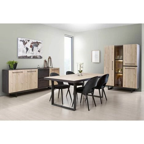ALTOBUY JULIANE - Buffet 3 Portes 2 Tiroirs Bois Et Anthracite - Marron Clair 4 ALTOBUY JULIANE - Buffet 3 Portes 2 Tiroirs Bois Et Anthracite - Marron Clair – Image 4
