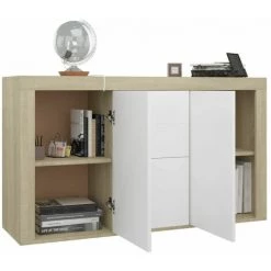 TRUE DEAL Buffet Blanc Et Chêne Sonoma 120x36x69 Cm Aggloméré -Buffet et enfilade Soldes 34183761 4