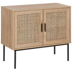 BELIANI Commode 2 Portes Effet Bois Clair / Rotin - Bois Clair