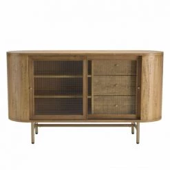 MACABANE YSEULT - Buffet Arrondi Couleur Naturelle Bois Peuplier 2 Portes Coulissantes En Verre 3 Tiroirs - Naturel -Buffet et enfilade Soldes 34272966 2