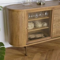 MACABANE YSEULT - Buffet Arrondi Couleur Naturelle Bois Peuplier 2 Portes Coulissantes En Verre 3 Tiroirs - Naturel -Buffet et enfilade Soldes 34272966 3