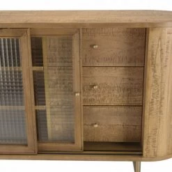 MACABANE YSEULT - Buffet Arrondi Couleur Naturelle Bois Peuplier 2 Portes Coulissantes En Verre 3 Tiroirs - Naturel -Buffet et enfilade Soldes 34272966 5