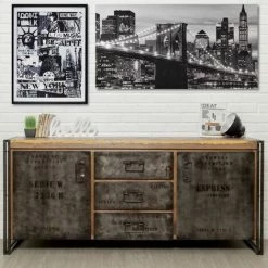 Paris Prix - Buffet En Teck Industriel "loft" 190cm Marron